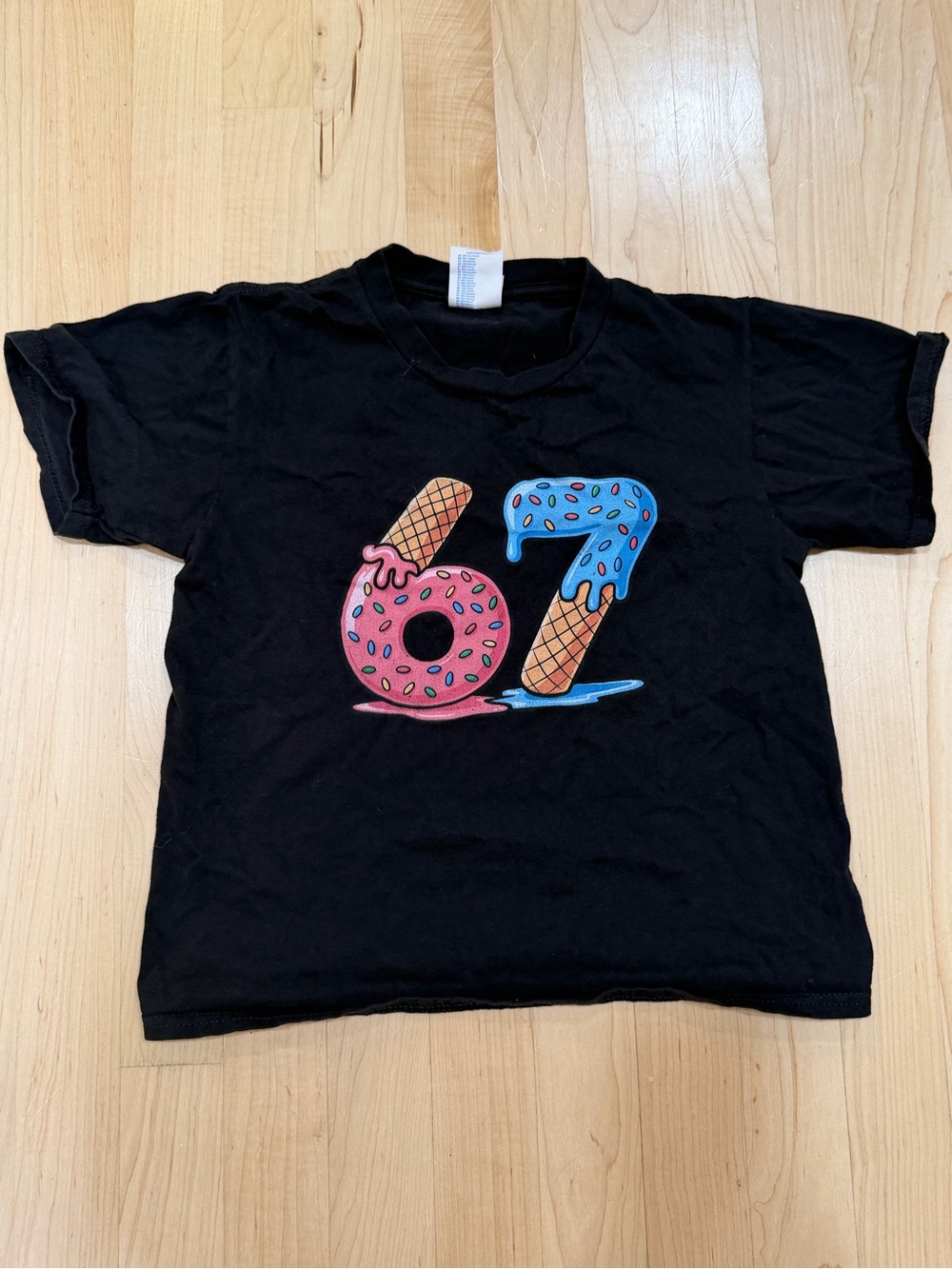Kids Black Graphic Tee with Donut & Ice Cream Design - 67